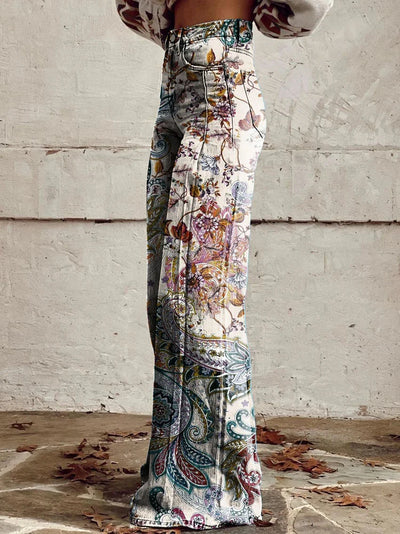 Heidi | Chic Floral Scroll Wide-Leg Jeans