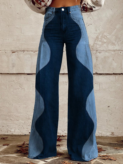 Lena | Two-Tone Sculpted Denim Panel Trousers