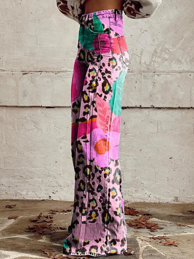 Wendy | Floral Leopard Wide Jeans
