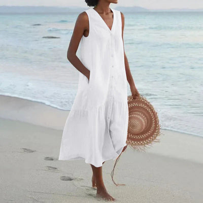 Skye | Light Blue Button-Front Sleeveless Midi Dress