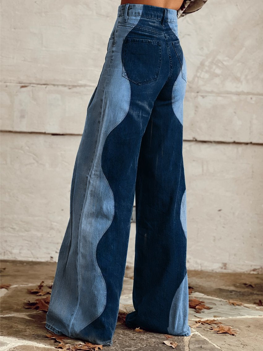 Lena | Two-Tone Sculpted Denim Panel Trousers