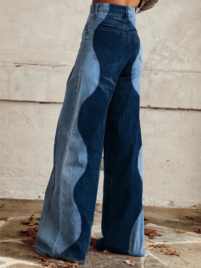 Lena | Two-Tone Sculpted Denim Panel Trousers
