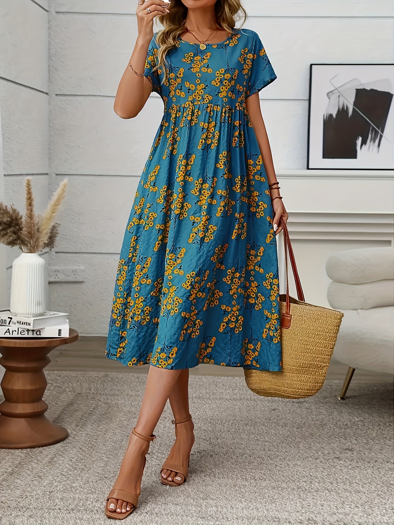 Ella | Vibrant Coral Floral Midi Dress
