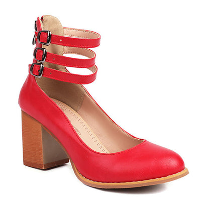 Clara | Smooth Ankle-Strap Sandals with Block Heel