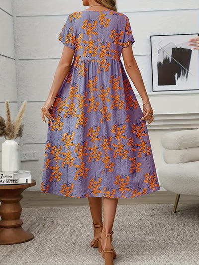 Ella | Vibrant Coral Floral Midi Dress