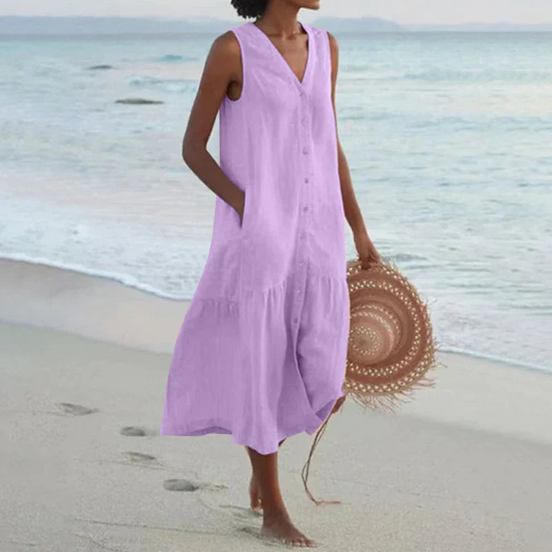 Skye | Light Blue Button-Front Sleeveless Midi Dress