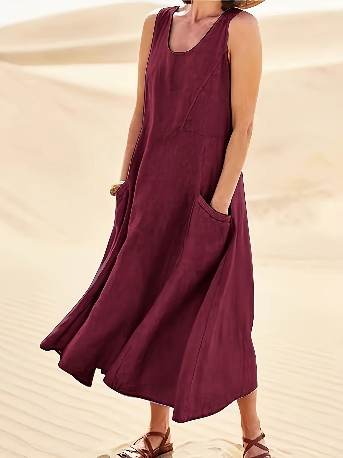 Maeve | Linen Blend Sleeveless Midi Dress