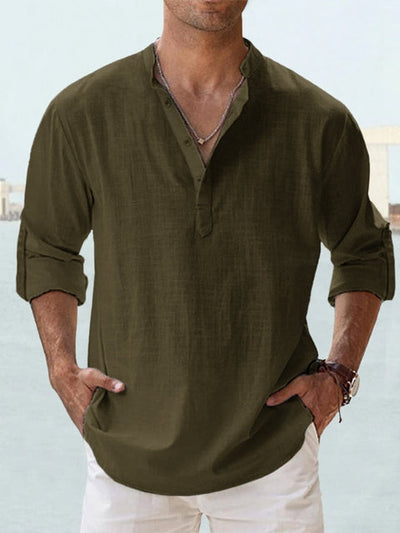 Luca | Light Blue Casual Linen-Blend Beach Shirt
