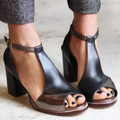 Anastasia | Black Patchwork Open-Toe Sandals