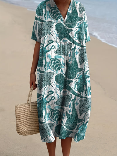 Nerissa | Ocean Life Print Relaxed Midi Dress