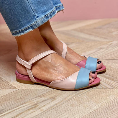 Ella | Asymmetric Pink Sandals with Colour Block Detail