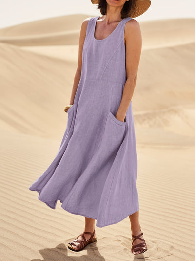 Maeve | Linen Blend Sleeveless Midi Dress