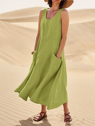 Maeve | Linen Blend Sleeveless Midi Dress