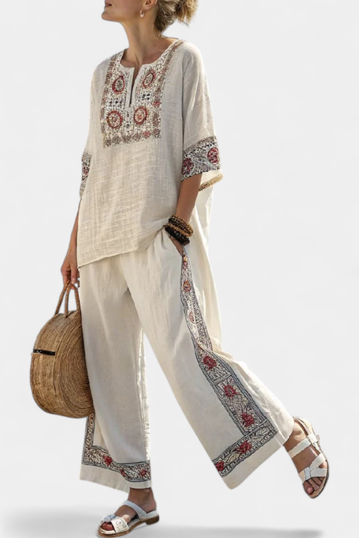 Nora | Modern Bamboo Stripe Linen Set