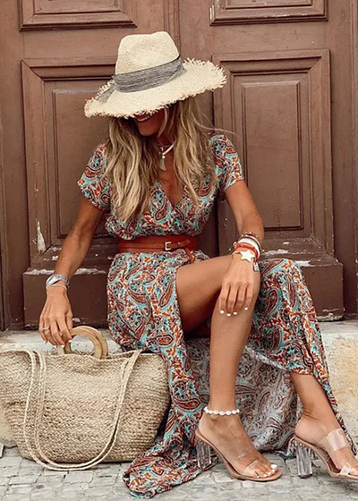 Ruby | Boho Print Slit Maxi Dress