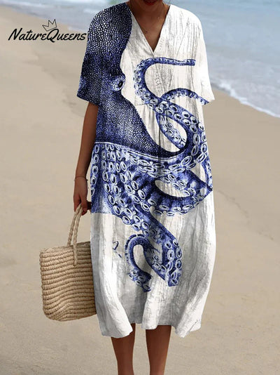 Freya | Ocean Spirit Octopus Print Midi Dress