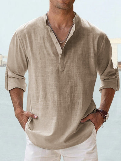 Luca | Light Blue Casual Linen-Blend Beach Shirt