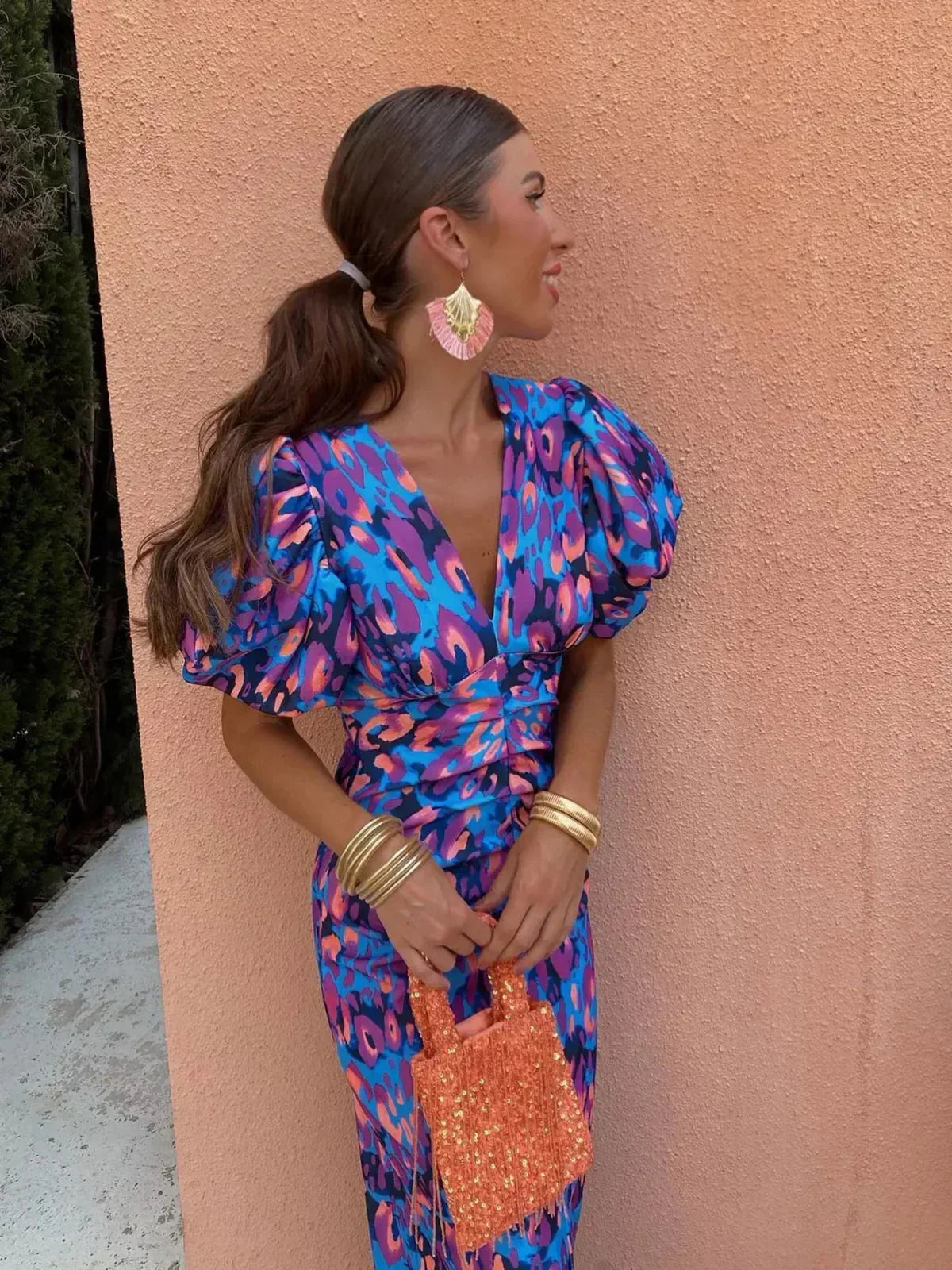 Romy | Vibrant Puff-Sleeve Leopard Print Dress