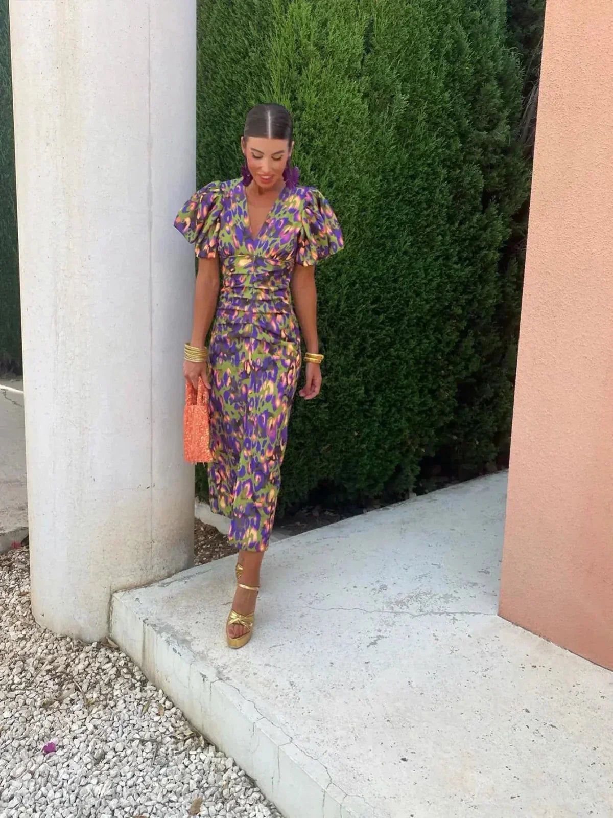 Romy | Vibrant Puff-Sleeve Leopard Print Dress