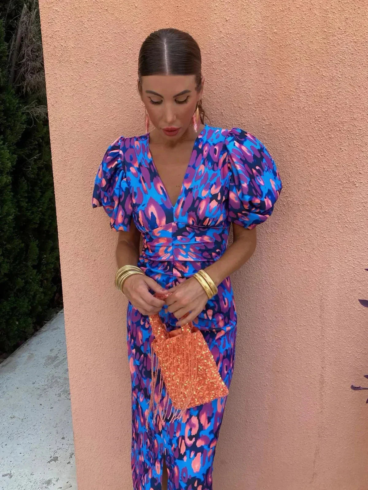 Romy | Vibrant Puff-Sleeve Leopard Print Dress