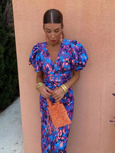 Romy | Vibrant Puff-Sleeve Leopard Print Dress