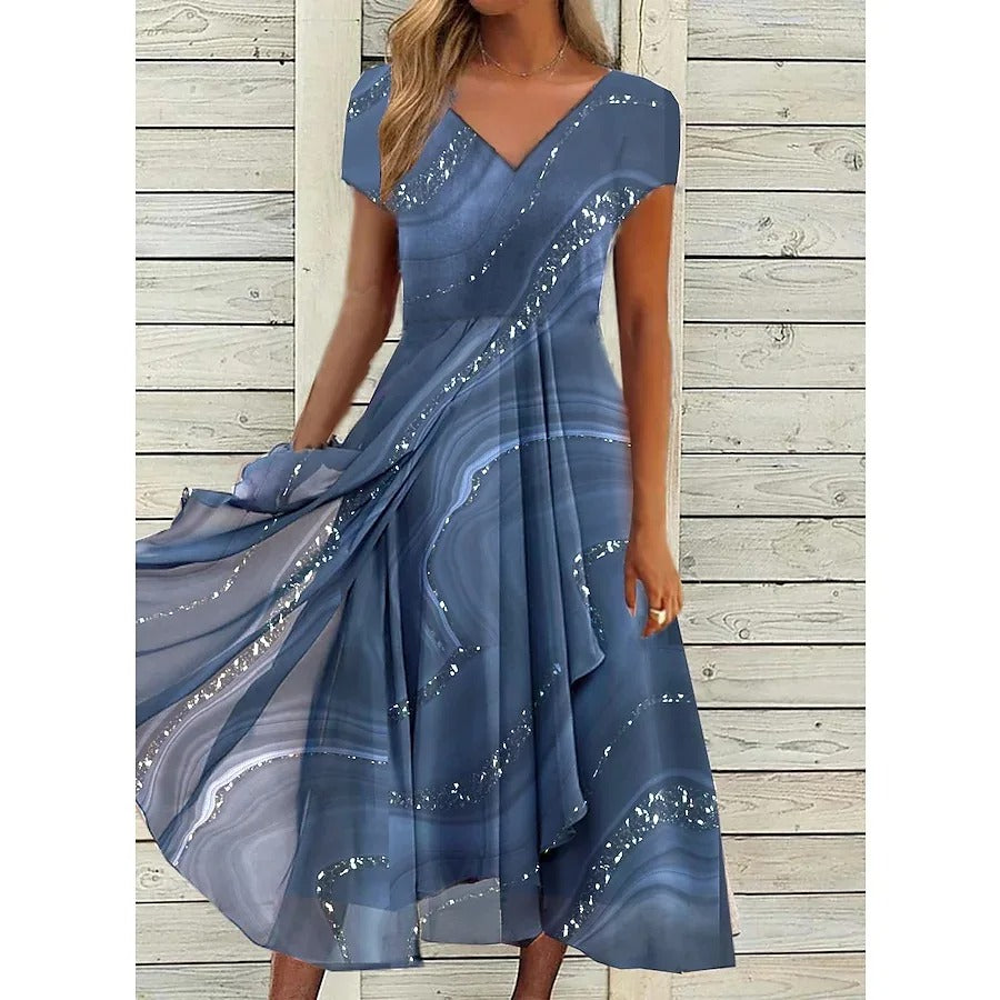 Aria | Midnight Swirl Chiffon Midi Dress