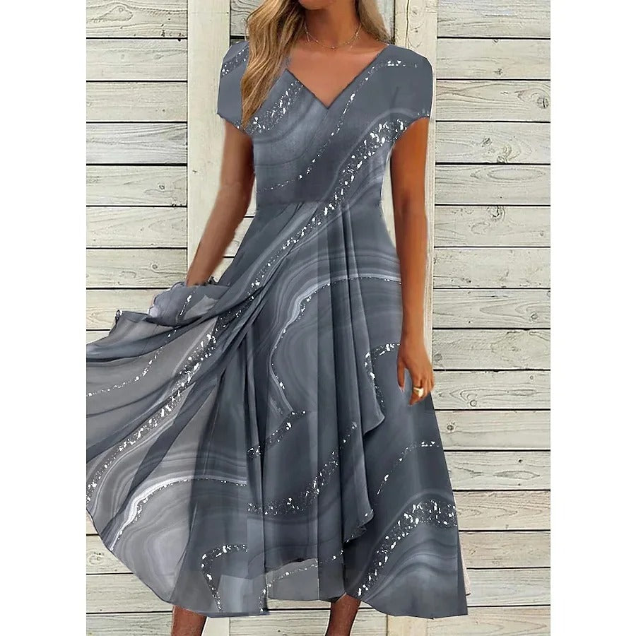 Aria | Midnight Swirl Chiffon Midi Dress