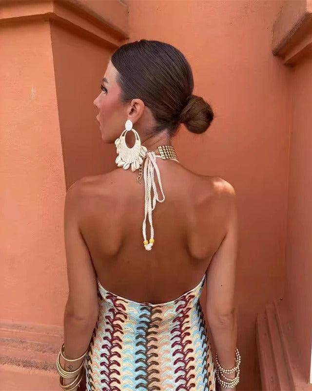 Sienna | Retro Halter-Neck Fitted Maxi Dress