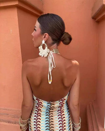 Sienna | Retro Halter-Neck Fitted Maxi Dress