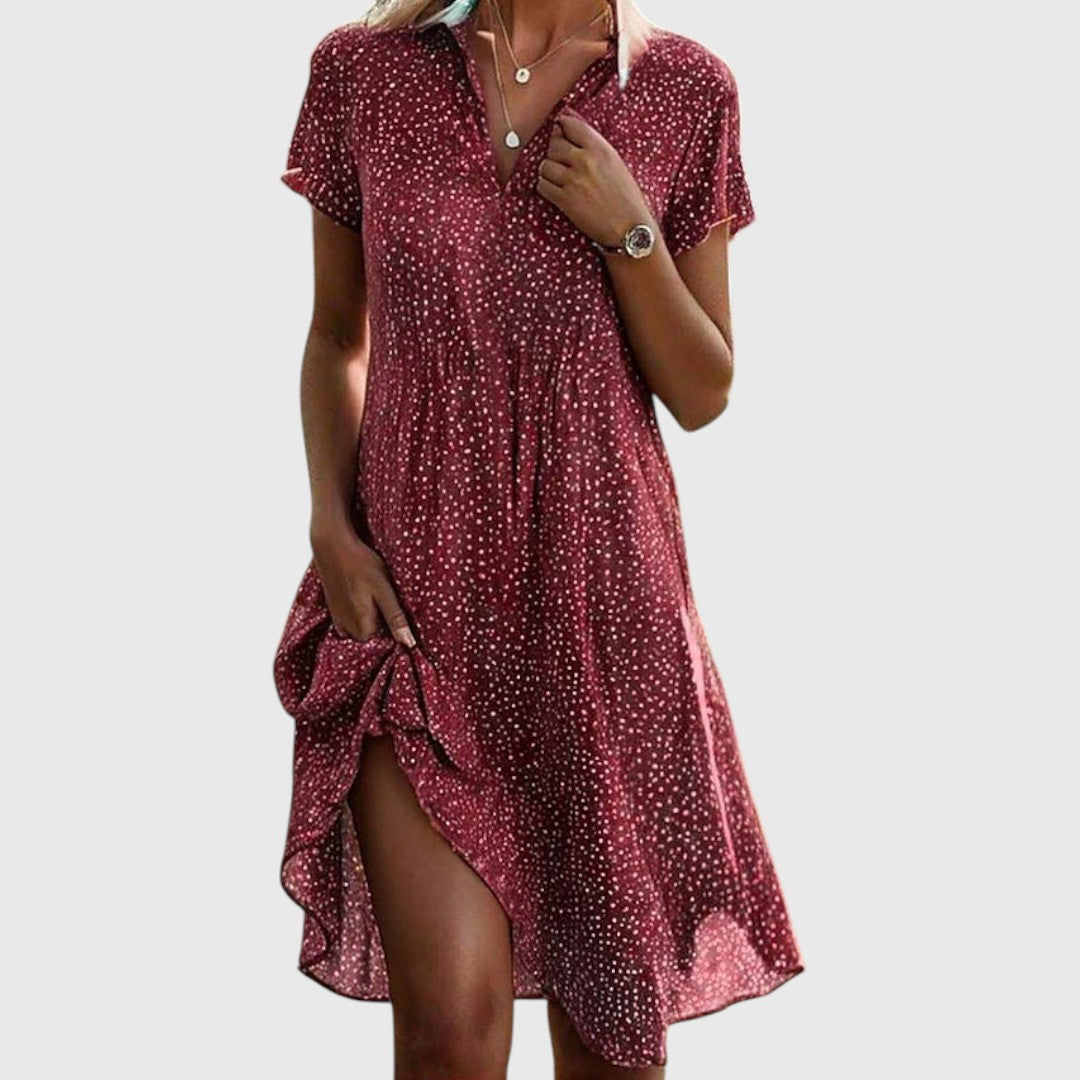 Talia | Green Dot Collar Shirt Dress