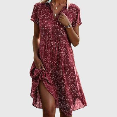 Talia | Green Dot Collar Shirt Dress
