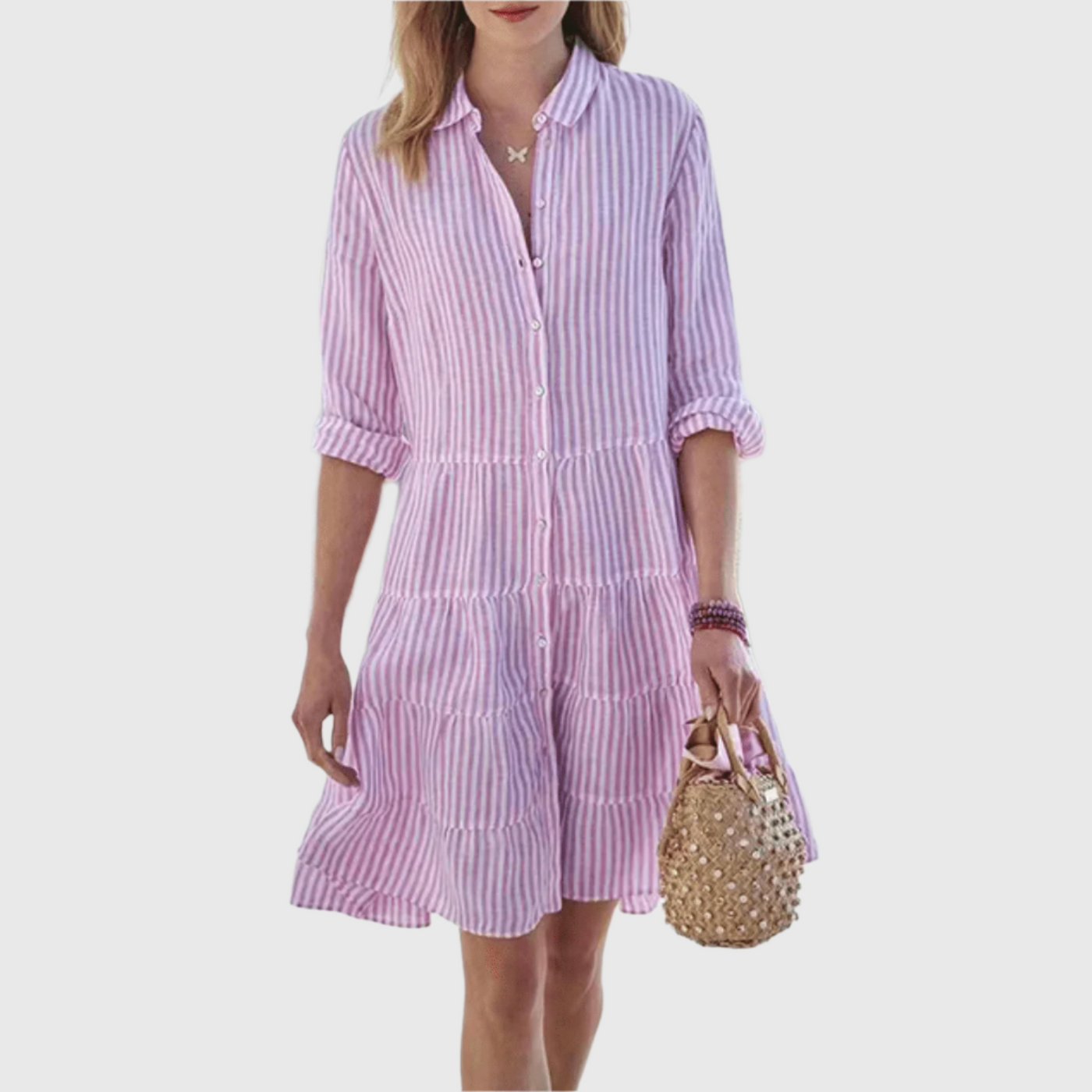 Grace | Mint Stripe Button-Down Shirt Dress