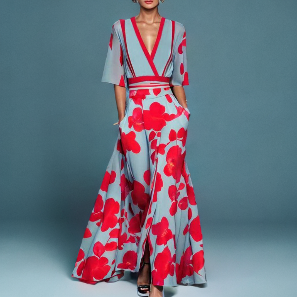 Vivienne | Red Bloom Wrap Maxi Dress