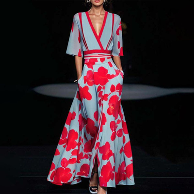 Vivienne | Red Bloom Wrap Maxi Dress