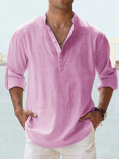 Luca | Light Blue Casual Linen-Blend Beach Shirt