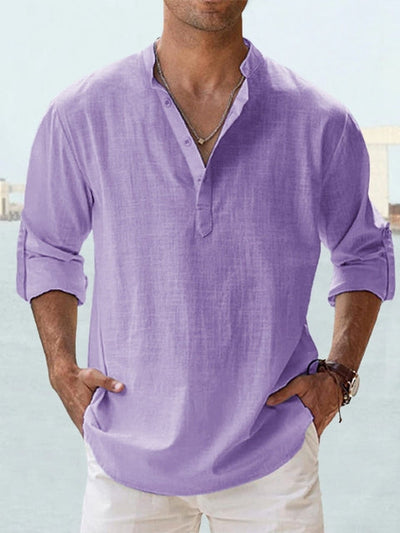 Luca | Light Blue Casual Linen-Blend Beach Shirt
