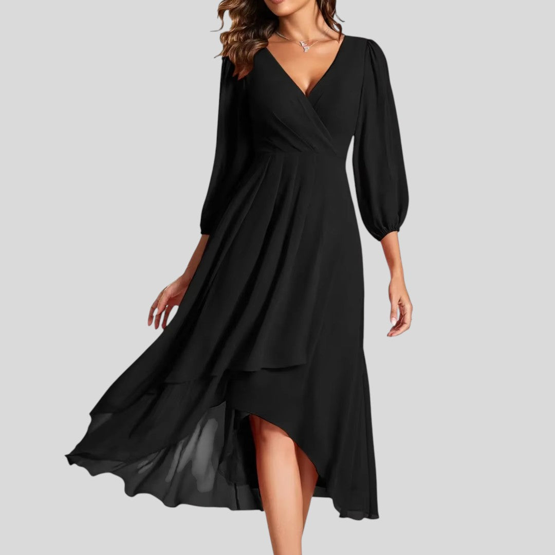 Vera | Ruffled Edge Asymmetrical Hem Dress