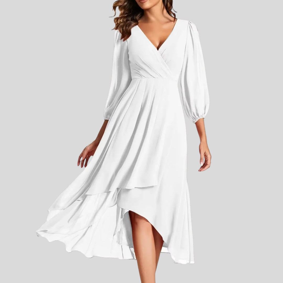 Vera | Ruffled Edge Asymmetrical Hem Dress