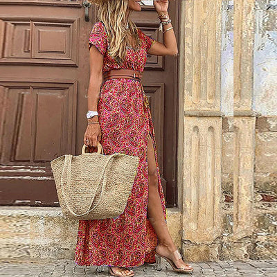Ruby | Boho Print Slit Maxi Dress
