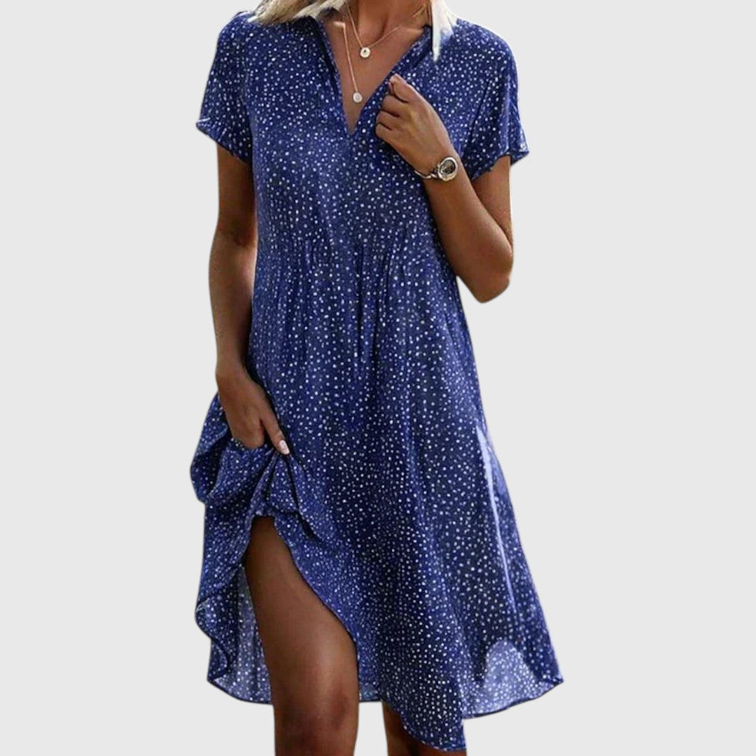 Talia | Green Dot Collar Shirt Dress