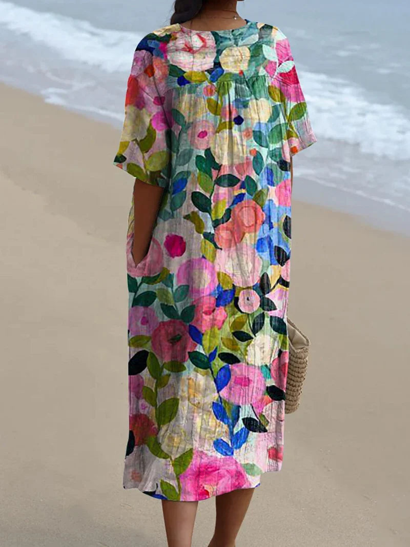 Luna | Bloom Burst V-Neck Midi Dress