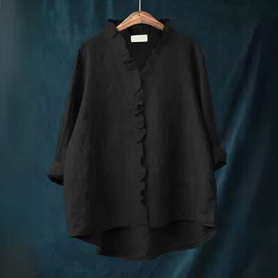 Savannah | Ruffled Button-Front Linen Blouse